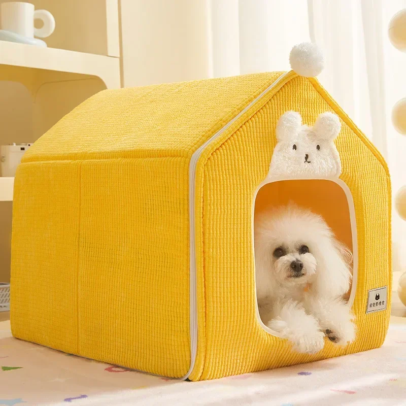 FoldableDogHouseKennelBedMatForSmallMediumDogsCatsWinter