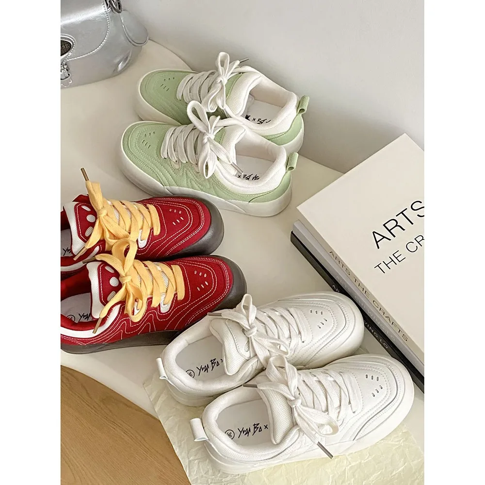 Thick Soled Heels Comfortable Women's Shoes Fashionable New Casual Flat Shoes Lightweight Sports Women Casual Board Shoes 24-187