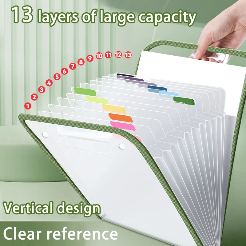 1pc 13-Grid A4 Size Portable Vertical Organizer Bag Accordion Folders 13 Pocket Plastic Expanding File for Student Test Paper - Image 4