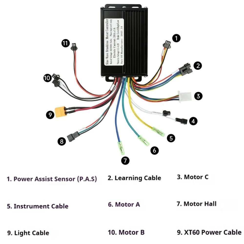 DC36V/DC48V 350W-500W 브러시리스 모터 컨트롤러 전기 자전거 20A 블랙 알루미늄 합금 사인파 DC 전기 모터 컨트롤러