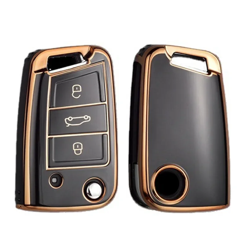Key Case Gold Edge Car Key Case Full Cover Fob for VW Volkswagen Golf 7 MK7 Tiguan MK2 for SEAT Ateca Leon FR 2 Ibiza Skoda Octavia