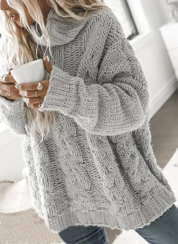 

Sweater Pullover Women Autumn Spring Gray White Simple V-neck Knit Elastic Pullovers Jumper Casual Thick Warm Basic Jumpers
