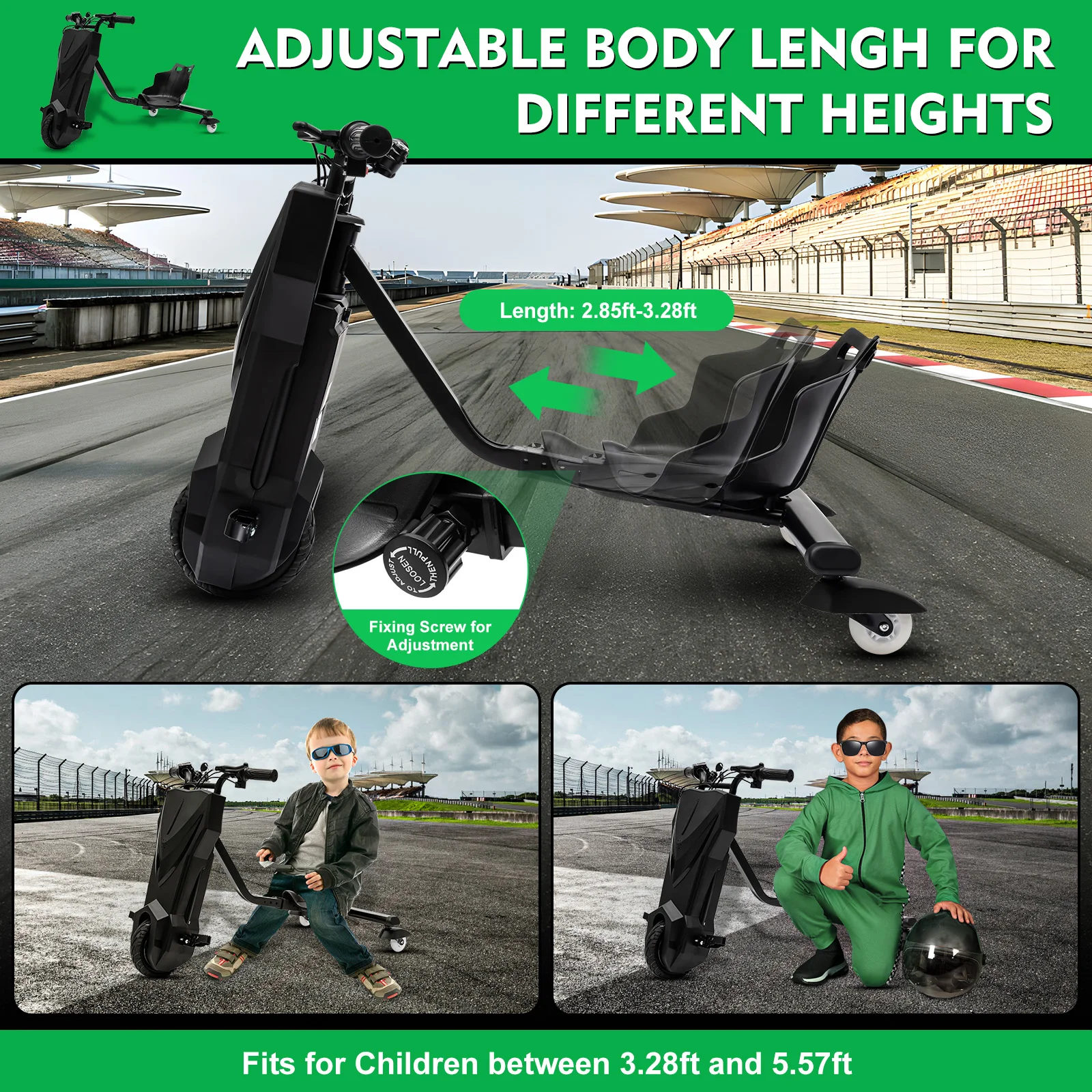 250W 15 Km/H Adulti Bambini Elettrico Alla Deriva Go Kart 360 ° E-Scooter Drift Trike Cd Display Nero