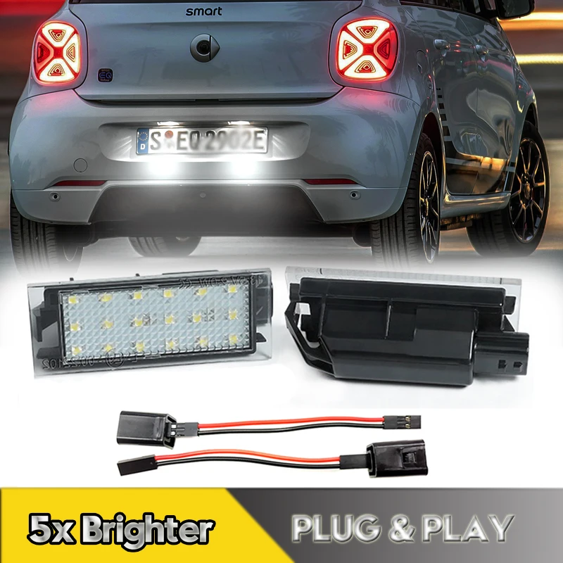 

2Pcs For Smart Fortwo W451 LED Number License Plate Lights Lamps For Renault Clio Megane Laguna Espace Trafic Master Twingo Opel