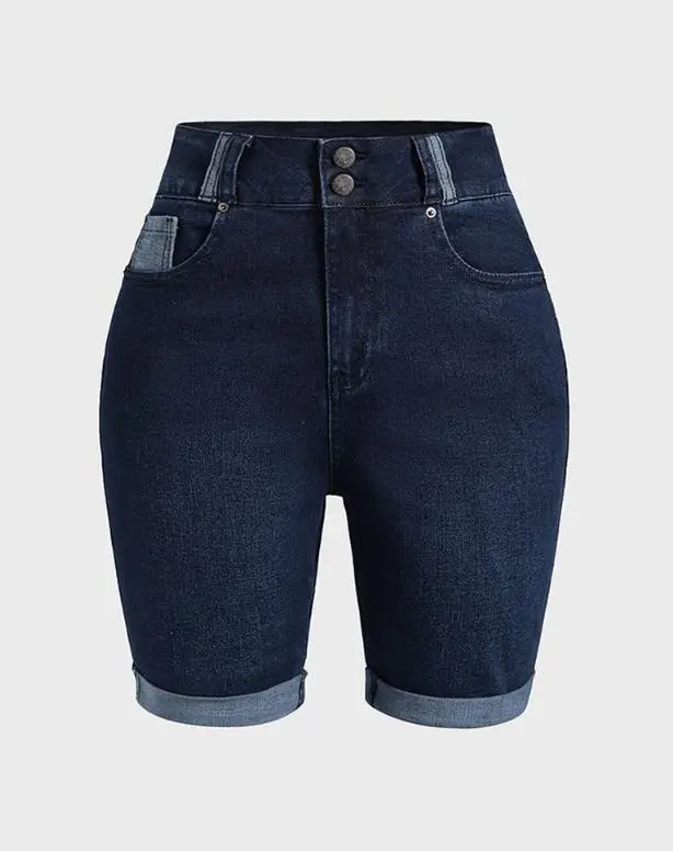 Summer Shorts for Women Fashion Contrast Paneled Pocket Design Denim Shorts Jeans Casual High Waist Skinny Shorts Women New Y2K