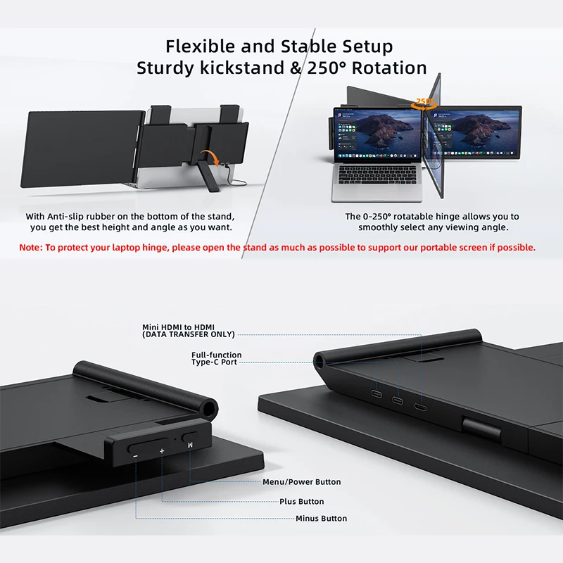 14인치 1920 x 1080P FHD 우측 확장형 휴대용 모니터 16:9 USB-C 3.2 IPS LCD 외장 모니터 (14-16.5인치 노트북용)