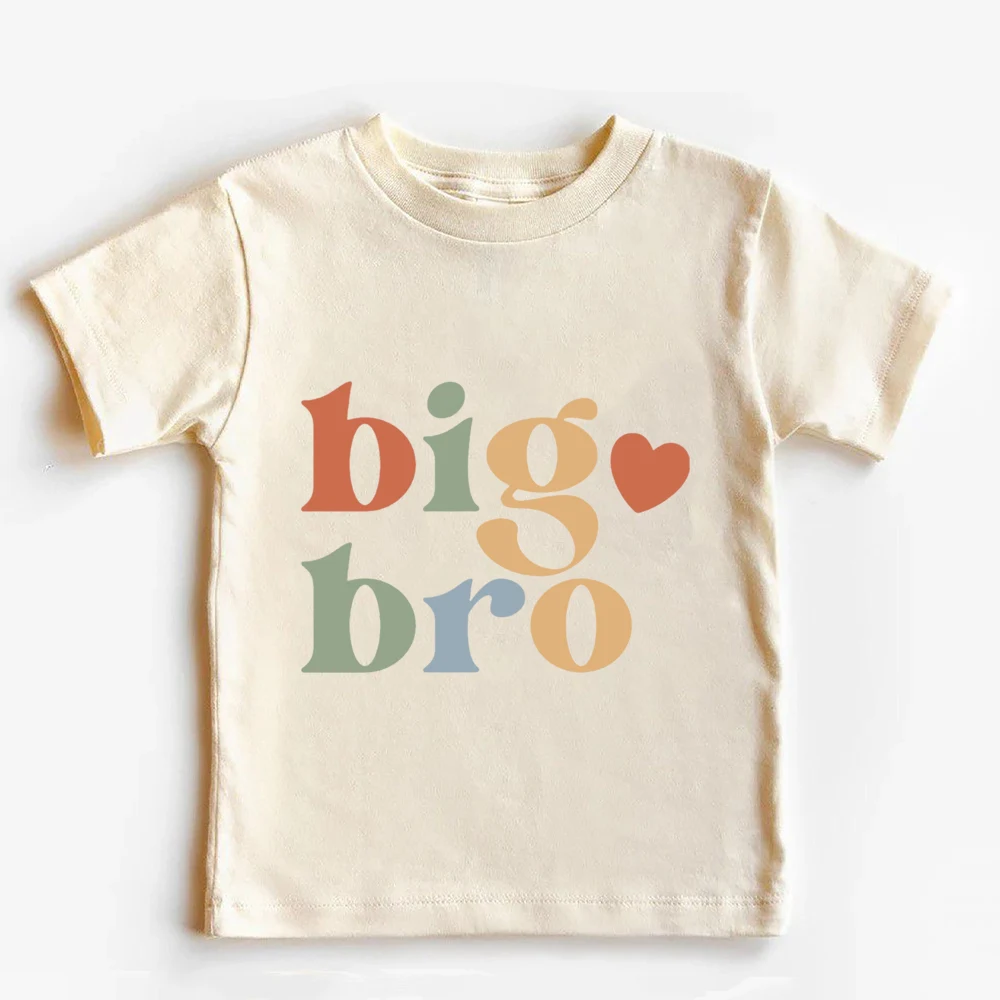 Big Brother Little Sister Printed Shirt Retro Sibling Matching Clothes Kids Short Sleeve T-shirt Tops Baby Large Bubbles Romper 5