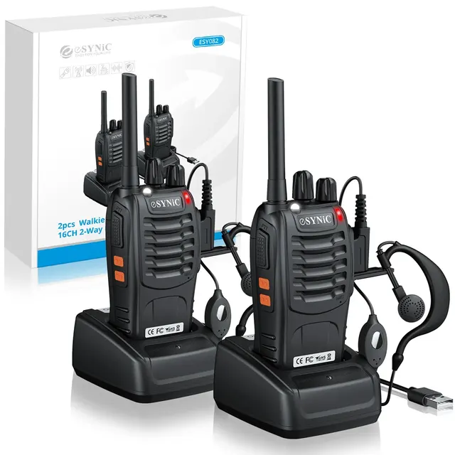 ESYNiC-Walkie Talkies recargables para exteriores, Radio de 2 vías, PMR446, sin licencia, linterna LED VOX, manejado, 16 canales