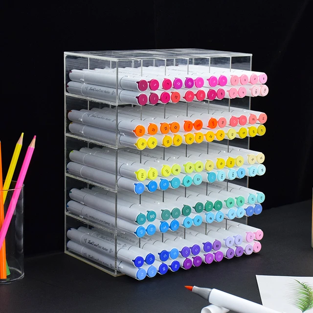 Acrylic Transparent Marker Holder Stationery Storage Box Pen