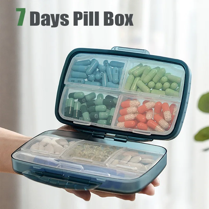 

7 Days Pill Vitamin Organizer Case Waterproof Pillbox Medicine Splitters Tablet Storage Jewelry Compartment Box Large Pill Box