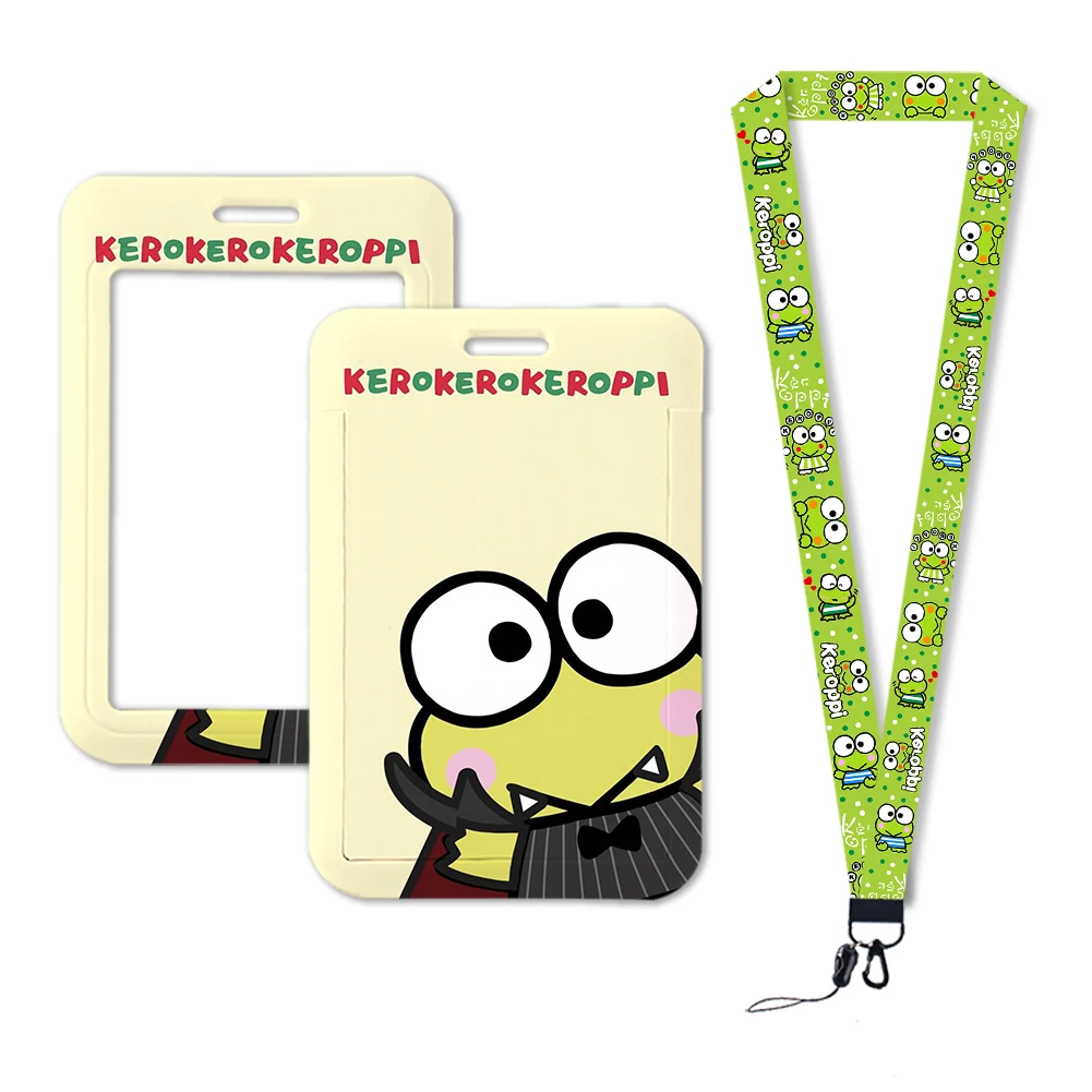 Card Case Holder Sanrio Keroppi Frog ID Card Holders Lanyards Door Pass Card Case Hanging Rope Badge Holder Neck Strap Business Badge Gift