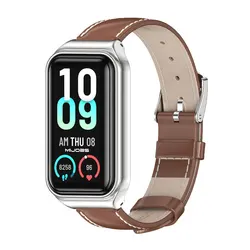 Premium Leather Loop Wristband - Amazfit Band 7 (Brown Silver)