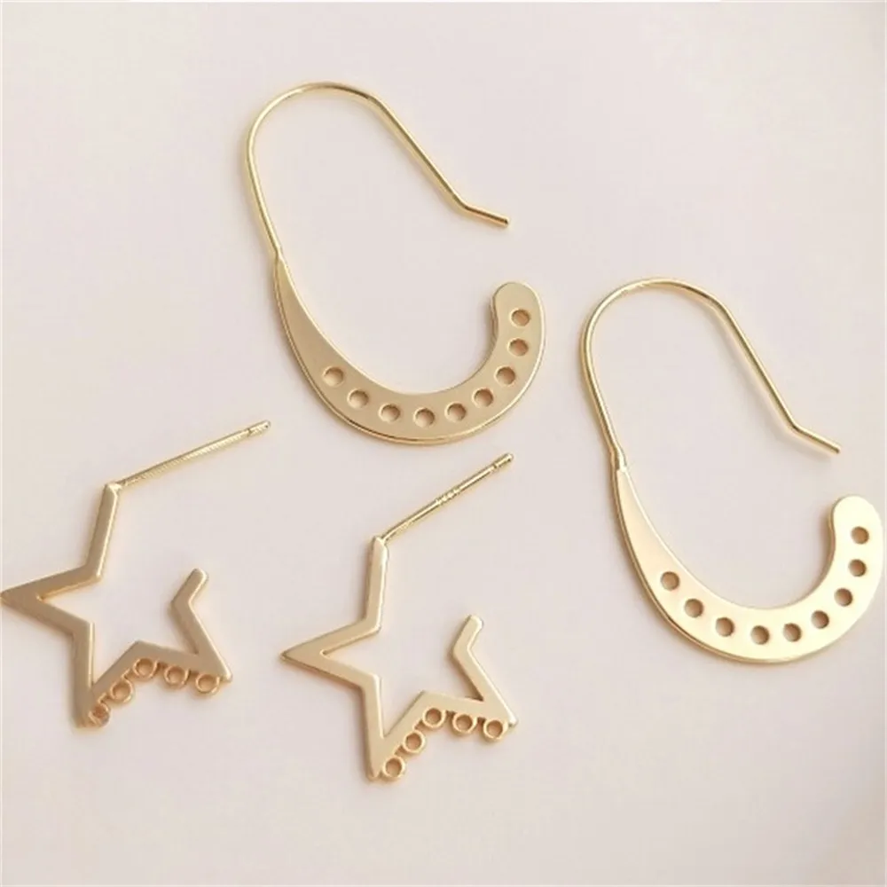 S925 Silver Needle 14K Gold Five Cornered Star Multi Hanging Hole Earrings Handmade DIY Multi Hanging Ring Tassel Earrings E117 five nights at freddy s the silver eyes