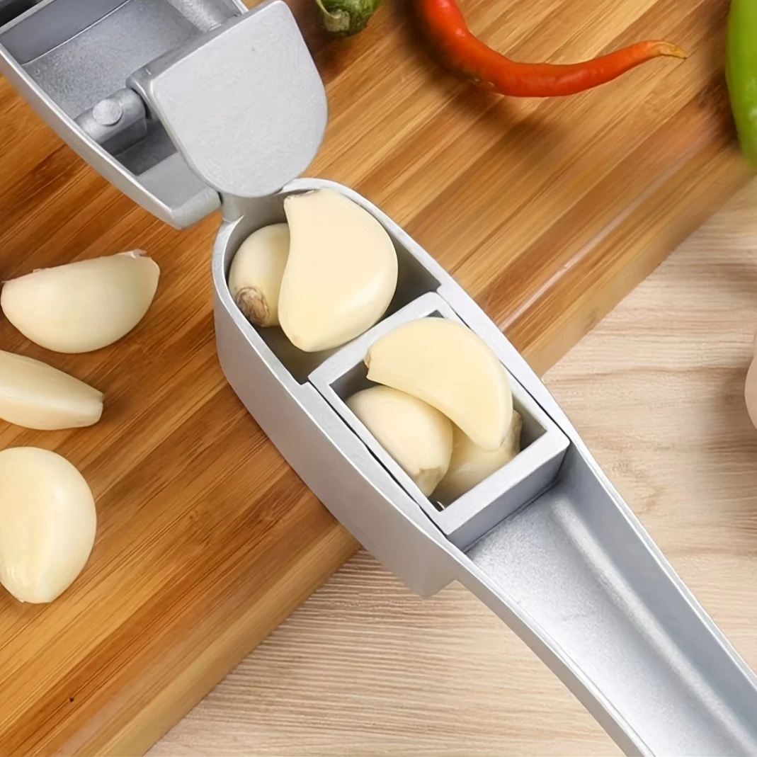 Garlic Press & Slicer 2 in 1 - Aluminium Garlic & Ginger Mincer and Slicer - with Slicing and Grinding - Kitchen Cooking Tools