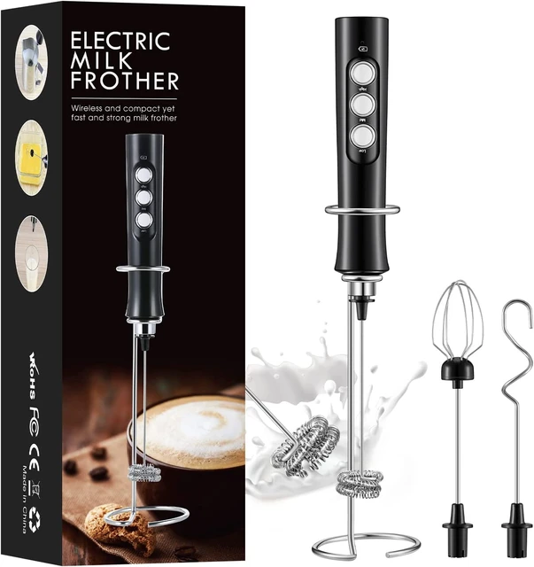 Milk Frother Handheld with Stand Electric Whisk Drink Foam Mixer with USB  Rechargeable 3 Speeds for Coffee Latte Hot Chocolate