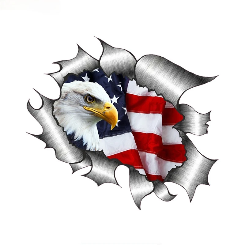 

Car Sticker Personality Creativity Ripped Torn Metal Design with American Bald Eagle Us Flag Motif External PVC