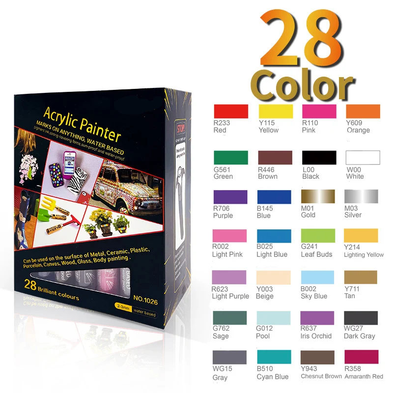 

20-28 pcs Office Supplies Metallic Construction Marker Permanent Acrylic Markers Pens Stationery Fix Color Drawing Pen