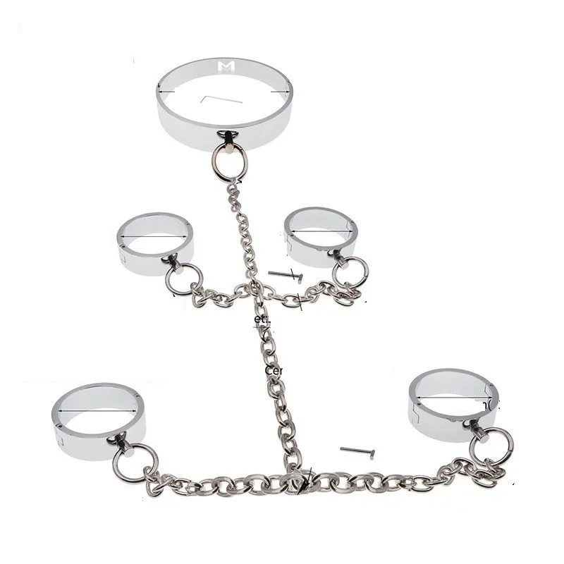 3 Pcs Magnet Needle Metal Bondage Dog Slaves Sets BDSM Chain Devices Handcuffs Shackles Fetters Neck Ring Collar Sex Toy_voghion.com