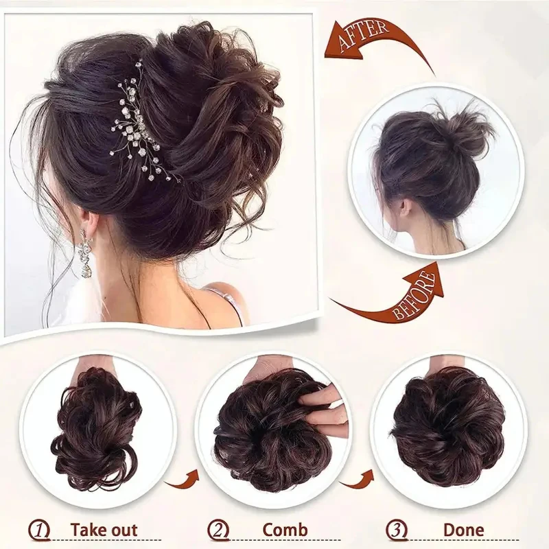 2 pezzi di capelli umani veri chignon da donna pezzi di capelli ricci naturali soffici ciambella updo panini con capelli umani al 100% panini disordinati - immagine 4