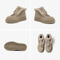 BEAUTODAY Snow Boots Women Cow Suede Platform Sole Round Toe Warm Fur Sewing Design Winter 2023 Ladies Shoes Handmade 08044 - Image 6