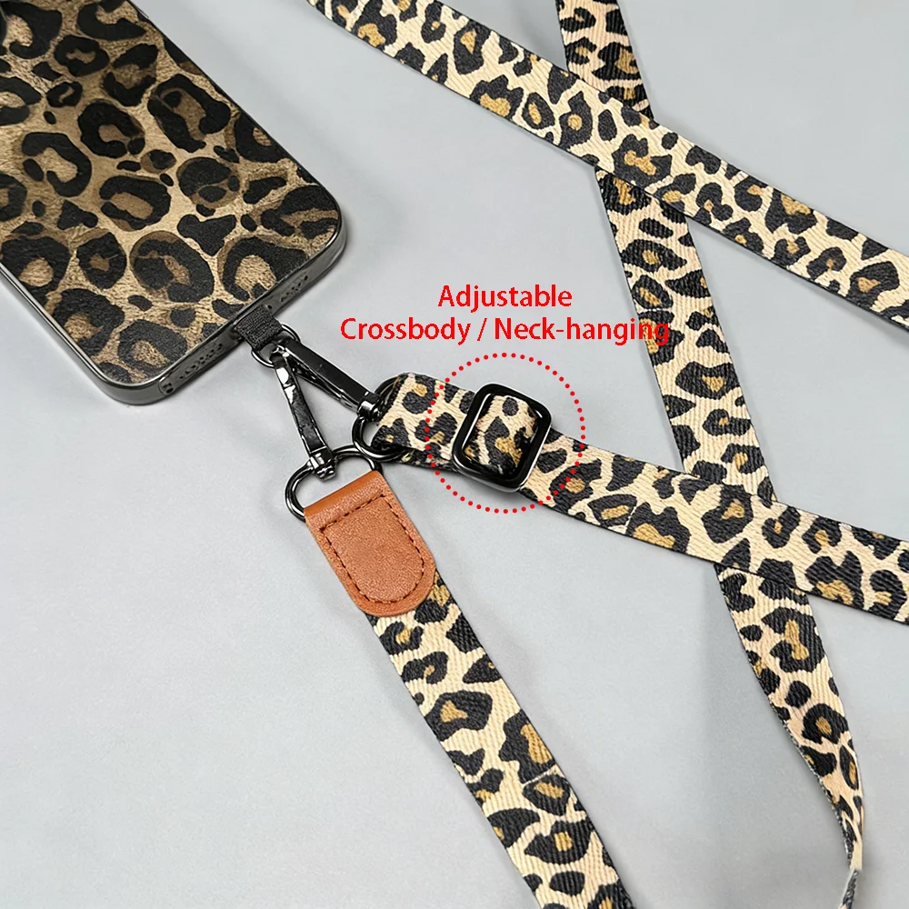 Leopard Print Adjustable Crossbody Phone Lanyard with Universal Card Holder
