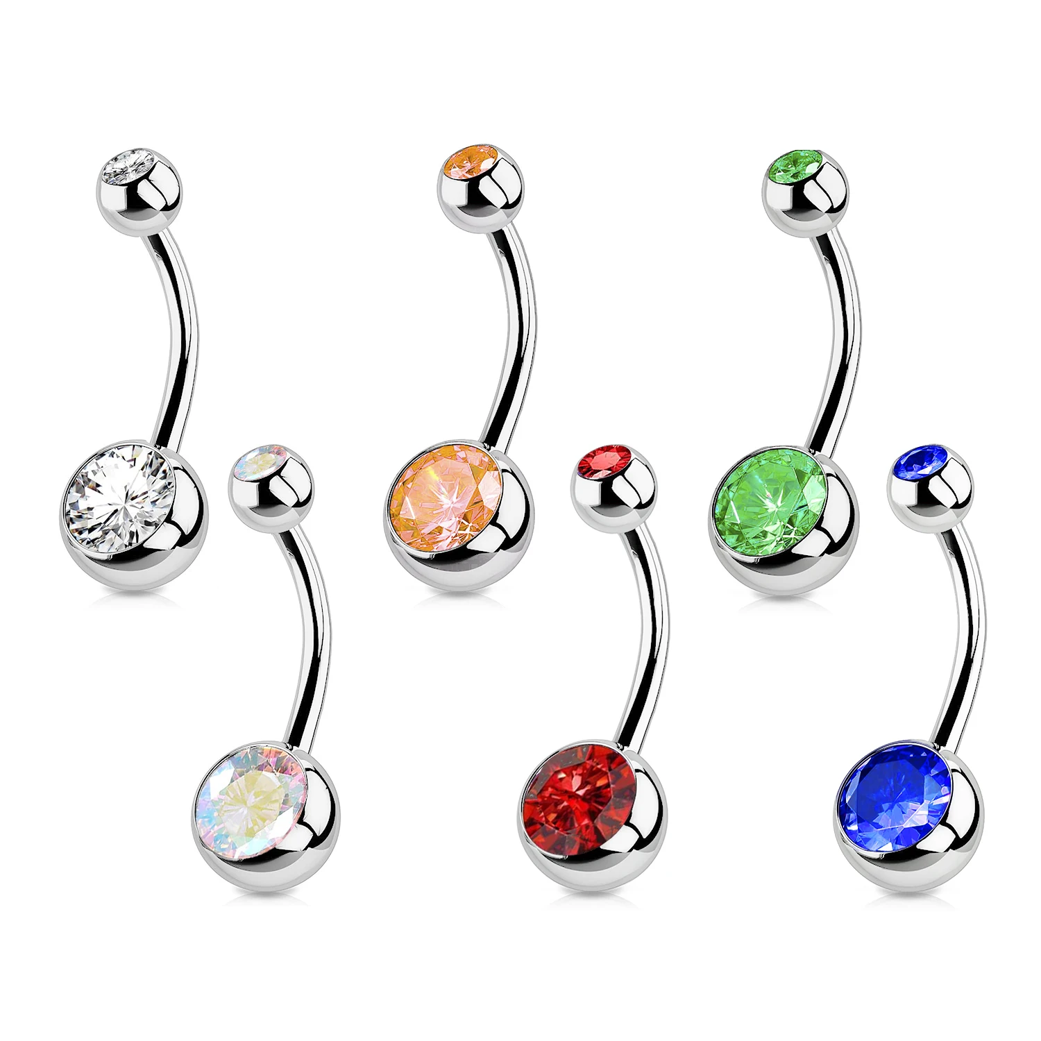 G23 Titanium Crystal Gem Curved Barbell Rings Belly Button Navel Rings Piercings 1PC