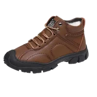 Botas de nieve de invierno para hombre, botines de algodón, zapatos de trabajo antideslizantes para hombre, botas de cuero impermeables con cordones para hombre, talla grande 46 3