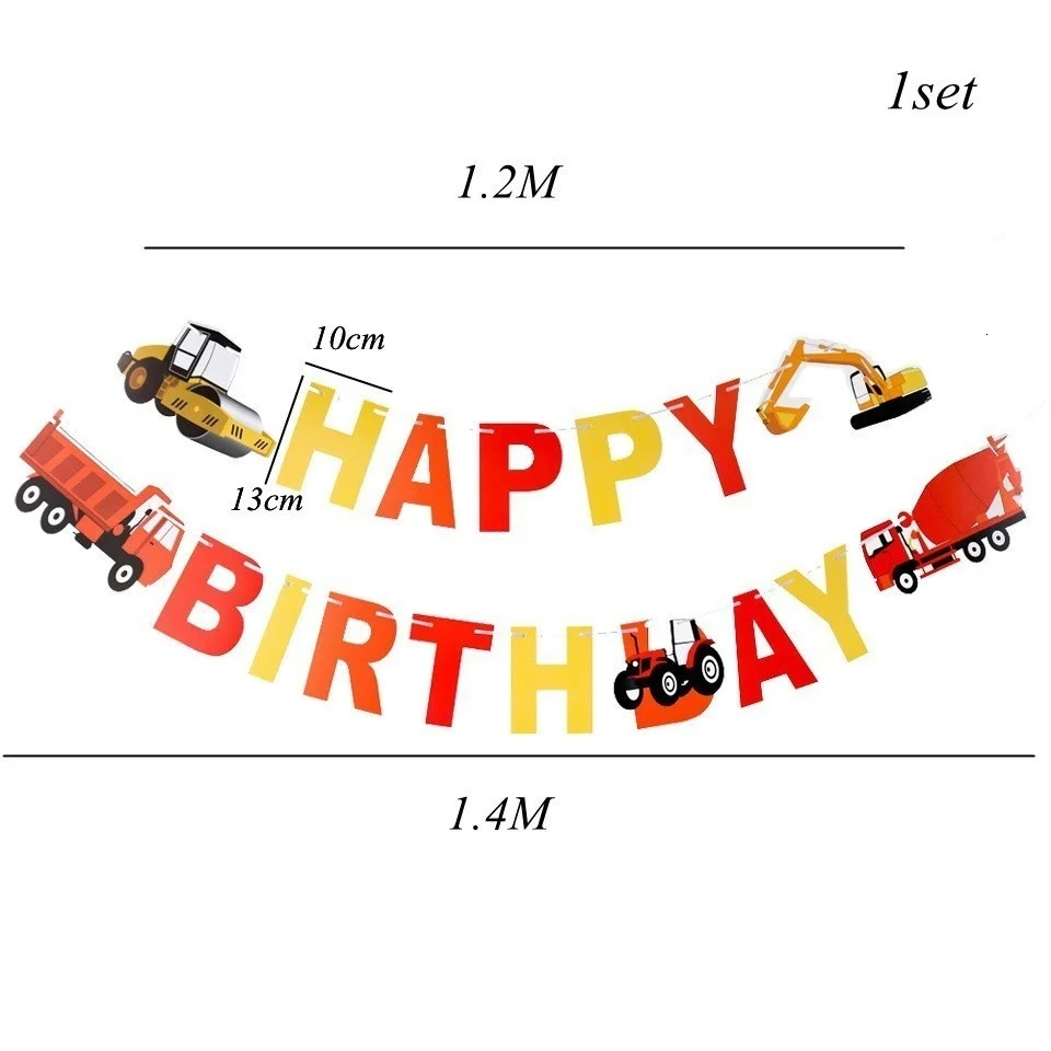 1set Construction Bulldozer Series Disposable Tableware Paper Cups Plates Truck Balloons For Boy's Birthday DIY Party Decoration 