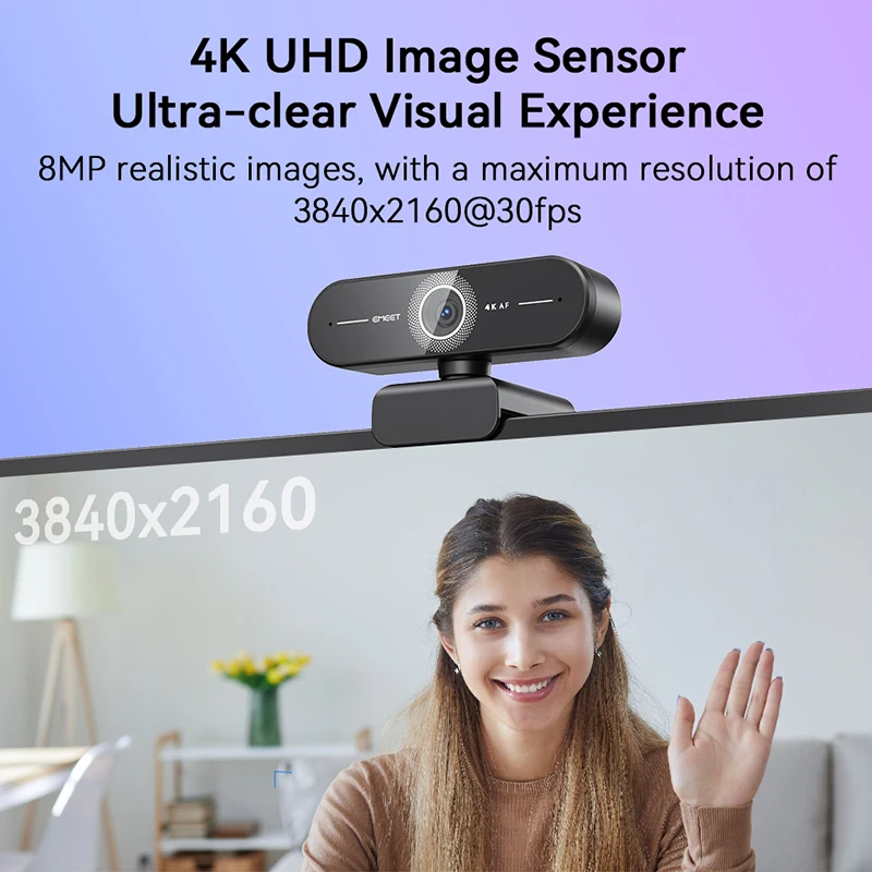 삼각대 스트리밍 웹 카메라가 장착된 4K 웹캠 EMEET USB 컴퓨터 카메라 자동 초점 PC 노트북용 마이크가 장착된 미니 USB 웹캠