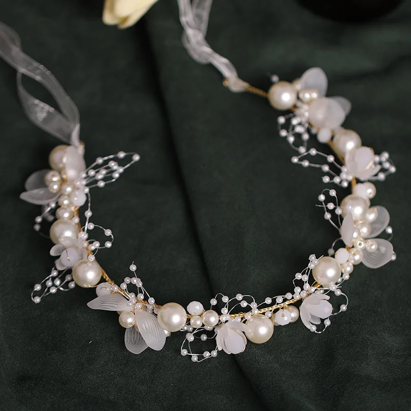 Perle Blume Stirnband Haarband für Frauen Party Festzug Braut Hochzeit Haarschmuck Schmuck Rebe Band Stirnband Tiara Geschenk – Detail 1