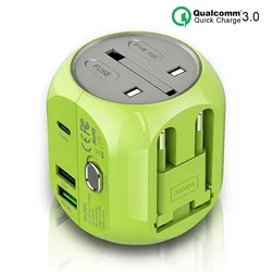 Universal Travel Adapter with Fast Charging USB Ports (Green)