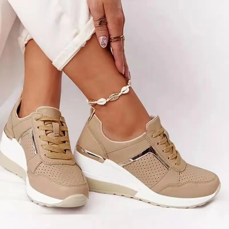 Zapatillas de deporte con cuña para mujer, zapatos deportivos con cordones y amortiguación de aire, informales, con plataforma, vulcanizados, cómodos, de 2021 AliExpress Calzado