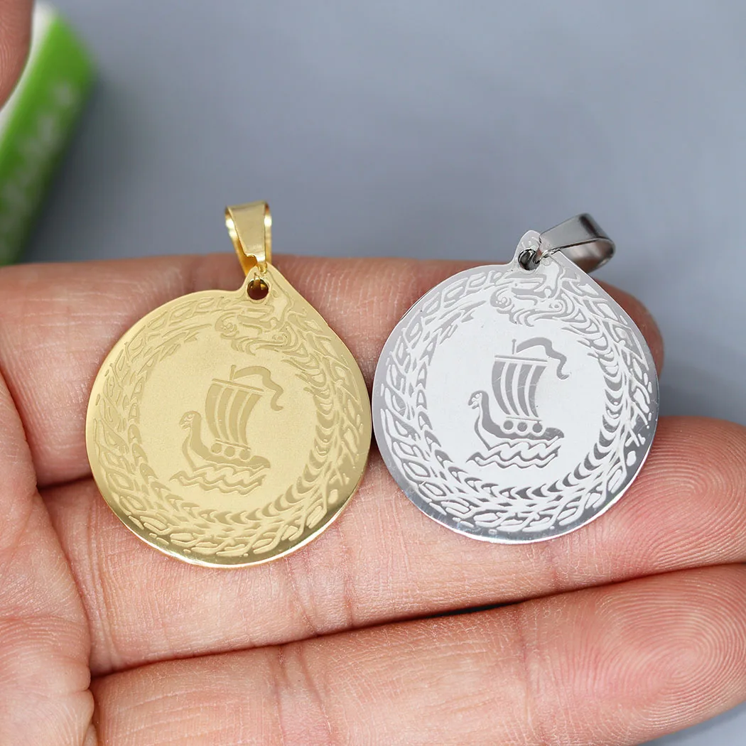 2Pcs Vikings Dragon Drakkar Charms In Acciaio Inossidabile Snake Circle Plain Sailing Pendans Per Gioielli Che Fanno Accessori Per Collana