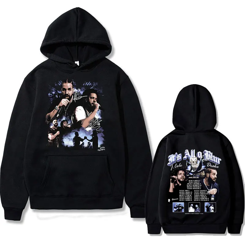 Rapper Drake J Cole It's All A Blur Tour Graphic Print Hoodie Men Women Hip Hop Oversized Sweatshirt Male Cotton Casual Hoodies