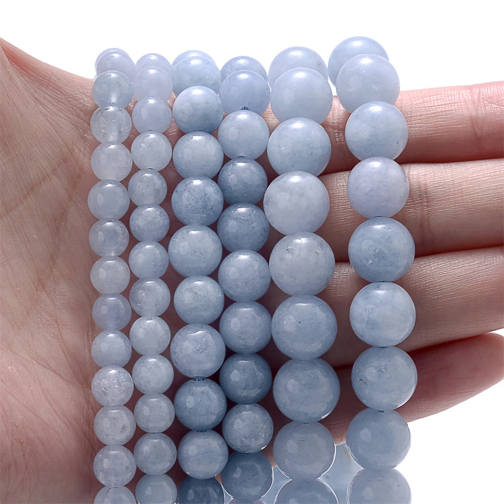 Aquamarines Stone Beads Natural Round Loose Spacer Beads for Jewelry Making DIY Charms Bracelet Necklace Accessories  6 8 10mm