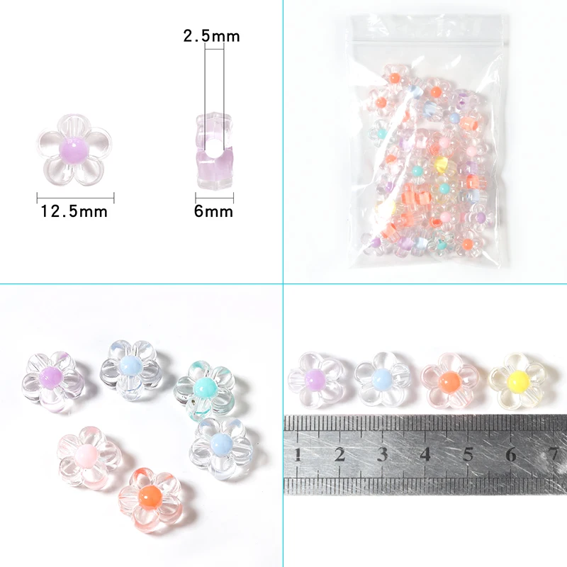 100 teile/los Blume Perlen Bunte Transparente Acryl Perlen Lose Perlen Für Kinder Mädchen DIY Schmuck Machen Armband Halskette – Detail 1