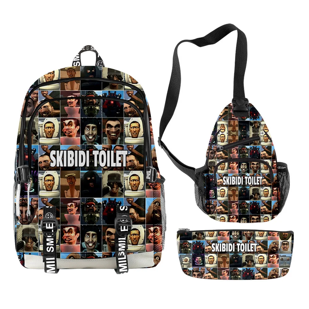 Skibidi Toilet Cartoon Backpacks Oxford Cloth Daypacks 3 Pieces Sets Zipper Rucksack Shoulder Bag Pencil Bag 3 pieces sets of household quilt storage bag quilt bag oxford cloth luggage clothing debris finishing dustproof packaging bag