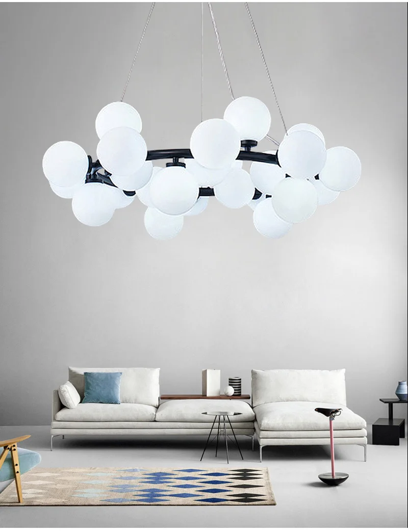 Description Picture 2 of itemNordic Round Chandelier Glass Ball Chandeliers Restaurant Bar Kitchen Living room Lighting Lamp Indoors Decorative Lamps