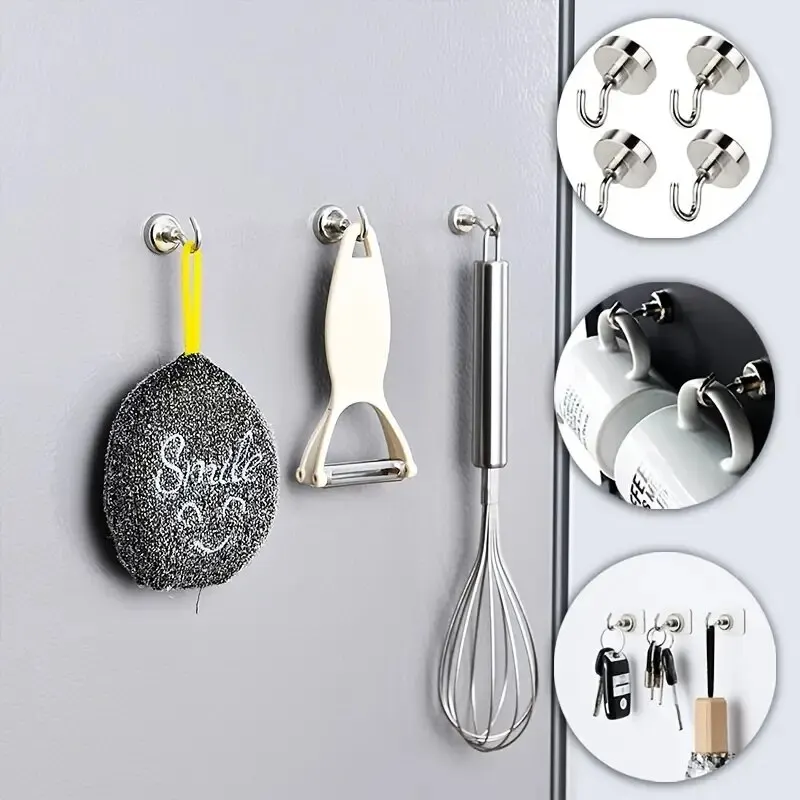 Magnetic Hooks 10Pcs Powerful Hook Wall-mounted Practical Load Bearing Hook Key Coat Cup Hanging Home Kitchen Storage Organization