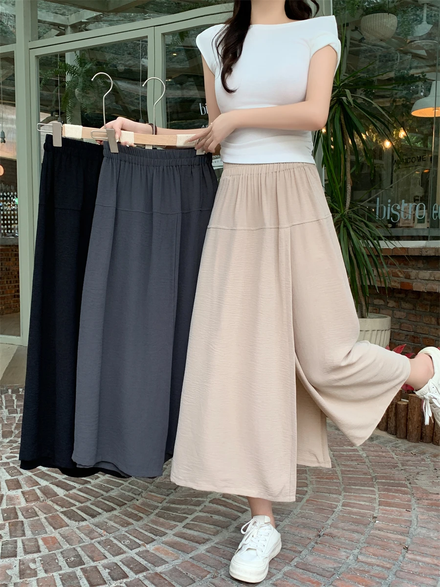 

Real Shot of Plus Size Skirt 2024 Summer New Chubby Girl Loose Fashion Split Long Solid Color Waist Tight Pant Skirt Cotton
