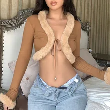 

Womens Long Sleeve Shrug Bolero Sexy Furry Lace Wrap Shawls Sheer Chiffon Crop Tops Cardigan Blouse Party Wedding Capes