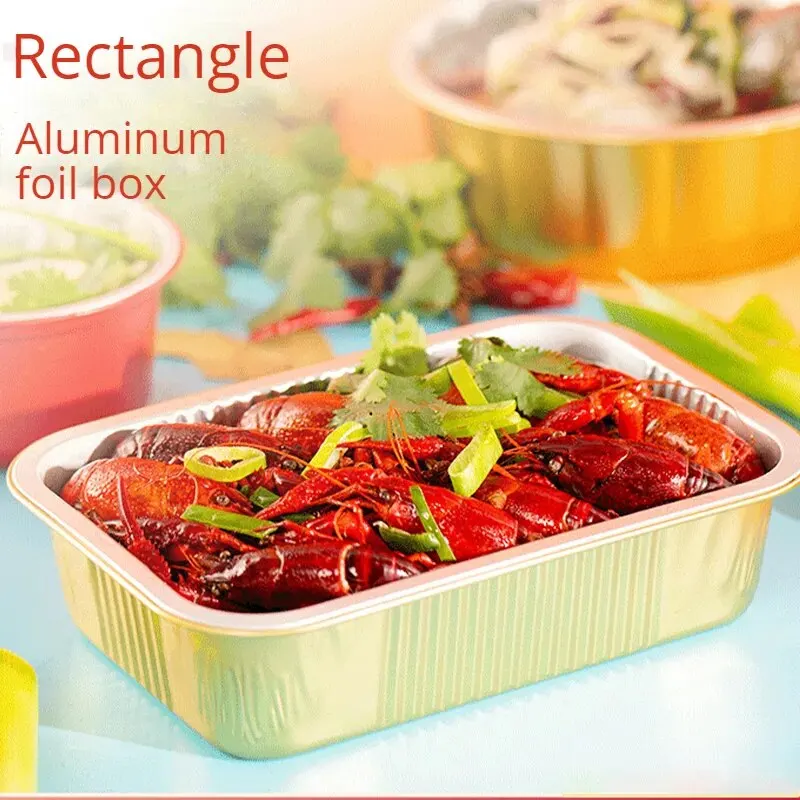 Aluminum Foil Cake Baking Boxes Thickened Gold Without Strap Disposable Rectangular Aluminum Foil Boxes(750ml)