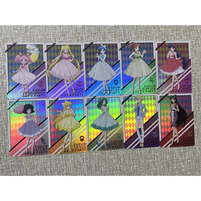 

Anime Female Lead DIY Sailor Moon Tsukino Usagi Mizuno Ami Party Color Gauze and Grid Flash 10 Sheets Game Collection Card