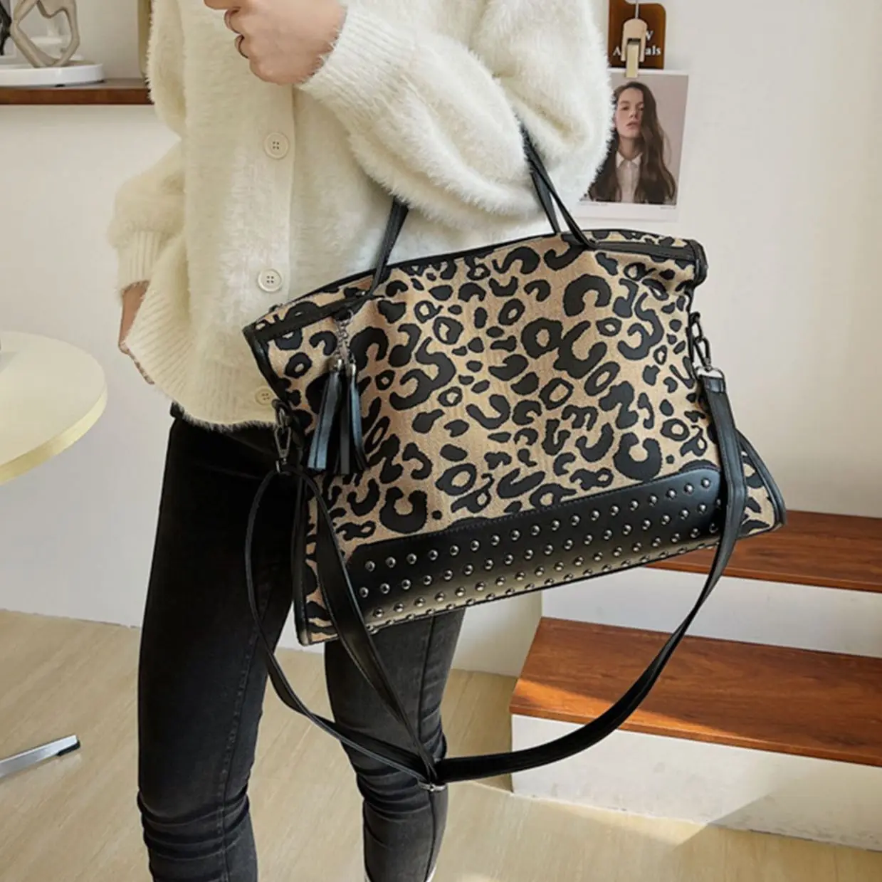 Black Leopard Print Tote Bag