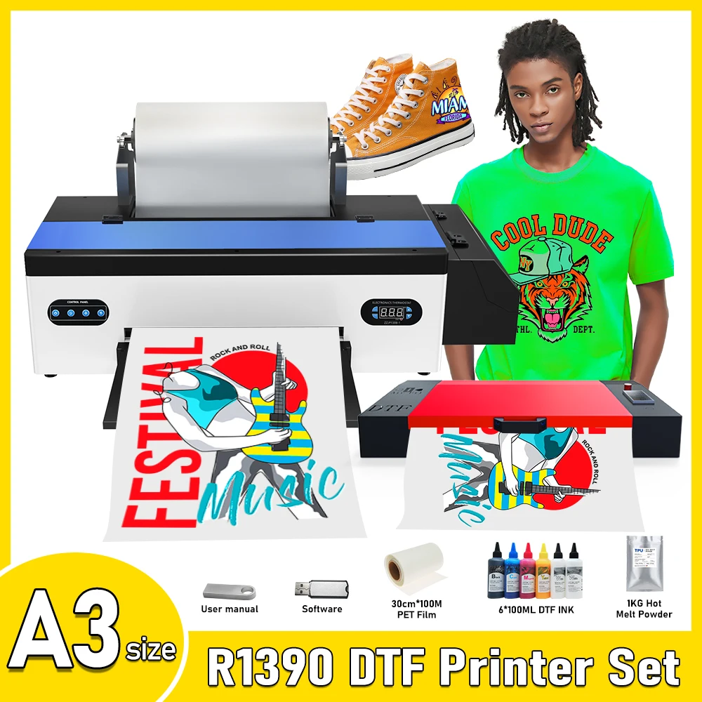 

A3 DTF Transfer Printer R1390 Impresora a3 dtf T-shirt Printing machine With oven For T-Shirt Jeans Hoodies