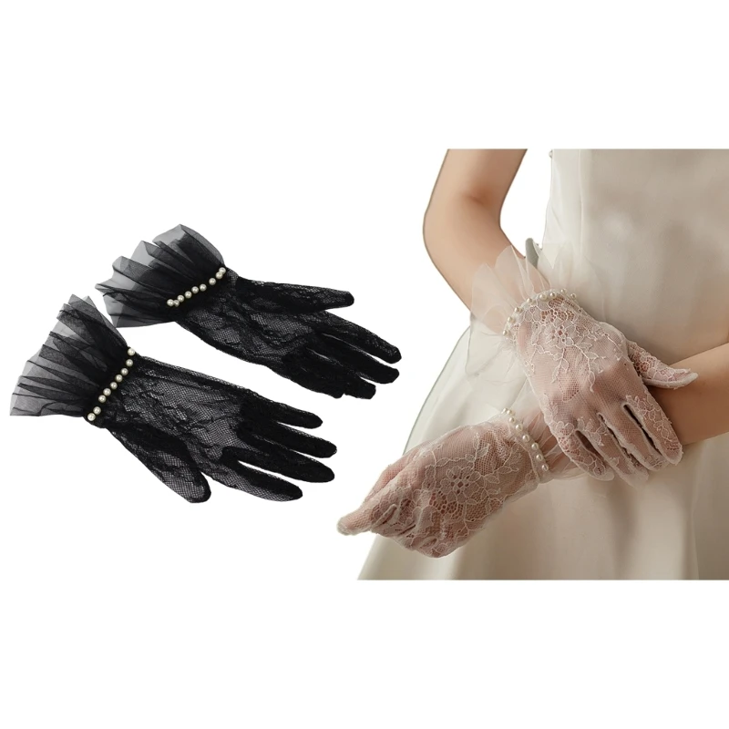 

Evening Party Gloves for Women Elegant Flower Lace Short Gloves for Lady Wedding Dress Lace Gloves Wedding Bridal Gloves