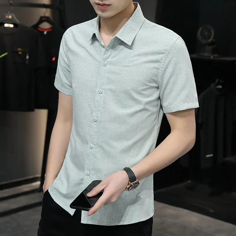 Camisa y blusa de manga corta para hombre, diseño a rayas, estilo vintage, de alta calidad, con botones, estilo moderno, ajustado, estética, para verano
