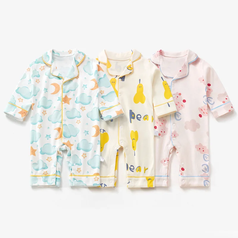 Newborn Baby Fashion One Piece Pajamas Spring Autumn Long Sleeve Fruit Printed Homewear Sleepwear Infant Boy Girls Cotton Romper