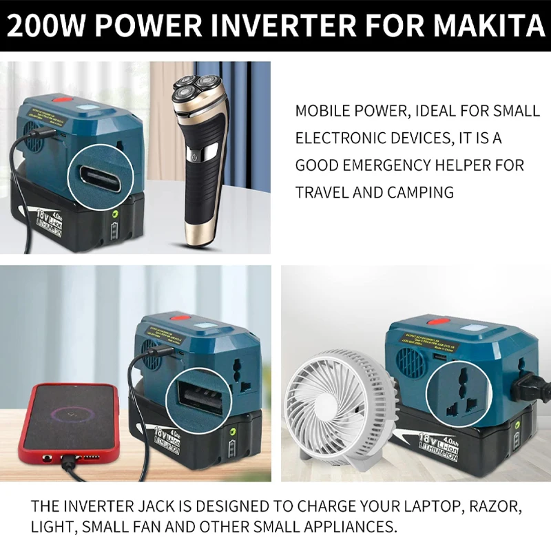 Inversor de Alimentação Portátil para Makita Inversor Senoidal Modificado Garagem ao ar Livre Camping Bateria 18v 200w 110 v 220v - Image 6