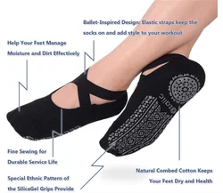 Yoga Socks for Women Non-Slip Grips & Straps, Bandage Cotton Sock, Ideal for Pilates Pure Barre Ballet Dance Barefoot Workout
